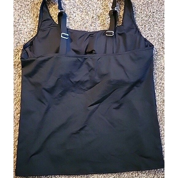 Swim Top Black 16 DD Square Neck Underwire Solid Women's LG Lands' End S921 - Picture 4 of 8